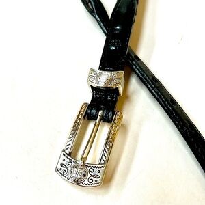 Black Braided Brighton Leather Belt with Silver Buckle Size L